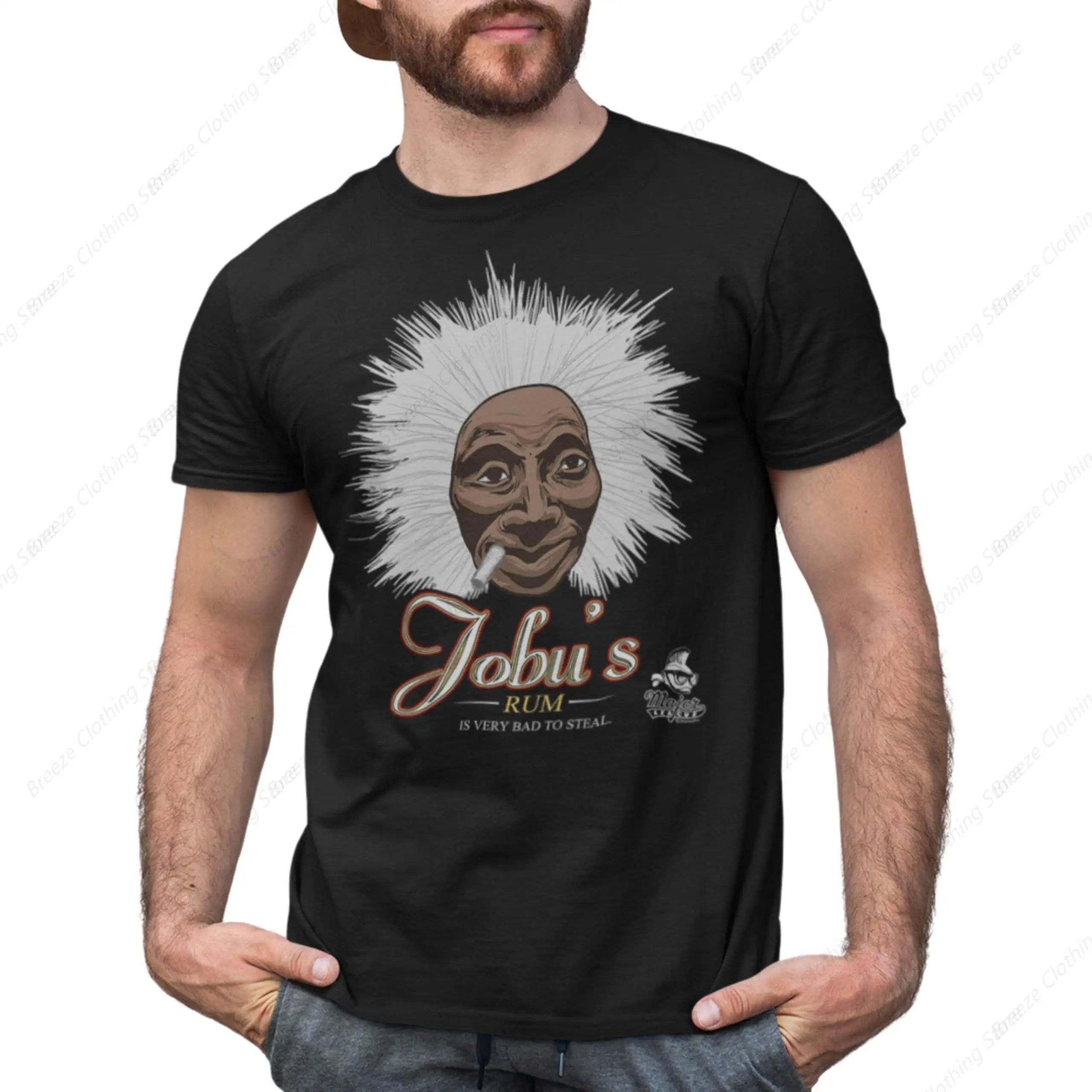 

Major League Sports Comedy Baseball Movie Jobu's Rum Adult T-Shirt - Black
