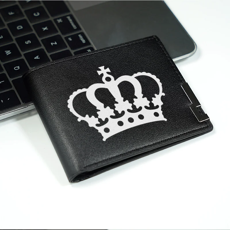Portafoglio in pelle PU con logo Crown Design minimalista per uomo Sottile Leggero Durevole Uso quotidiano Accessorio di moda aziendale