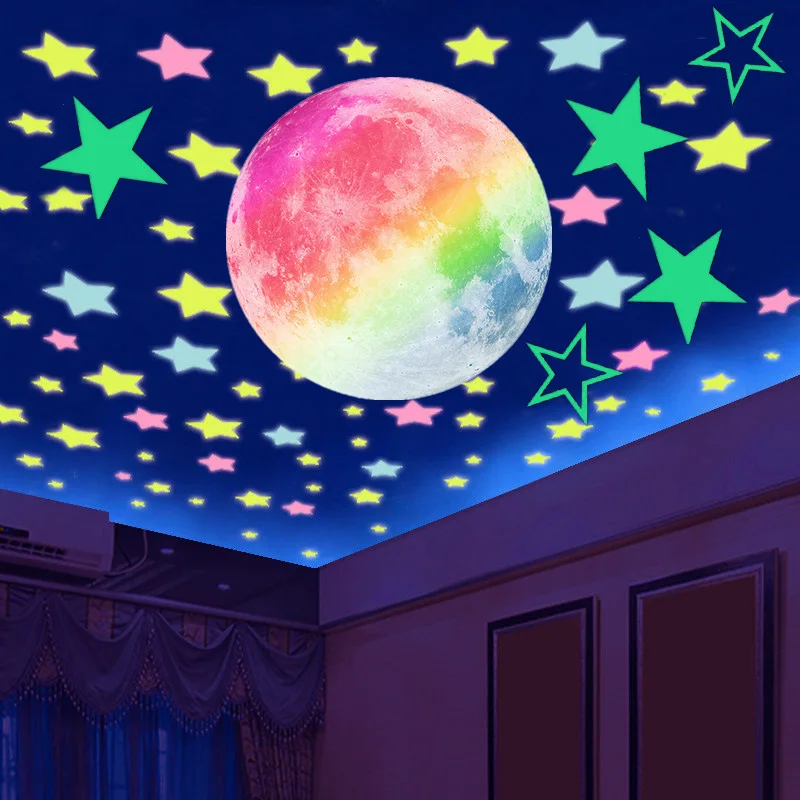 

Star Wall Stickers Luminous Moon Self Luminous Starry Sky Stickers Bedroom Decoration Self-adhesive 3D Moon Wall Stickers