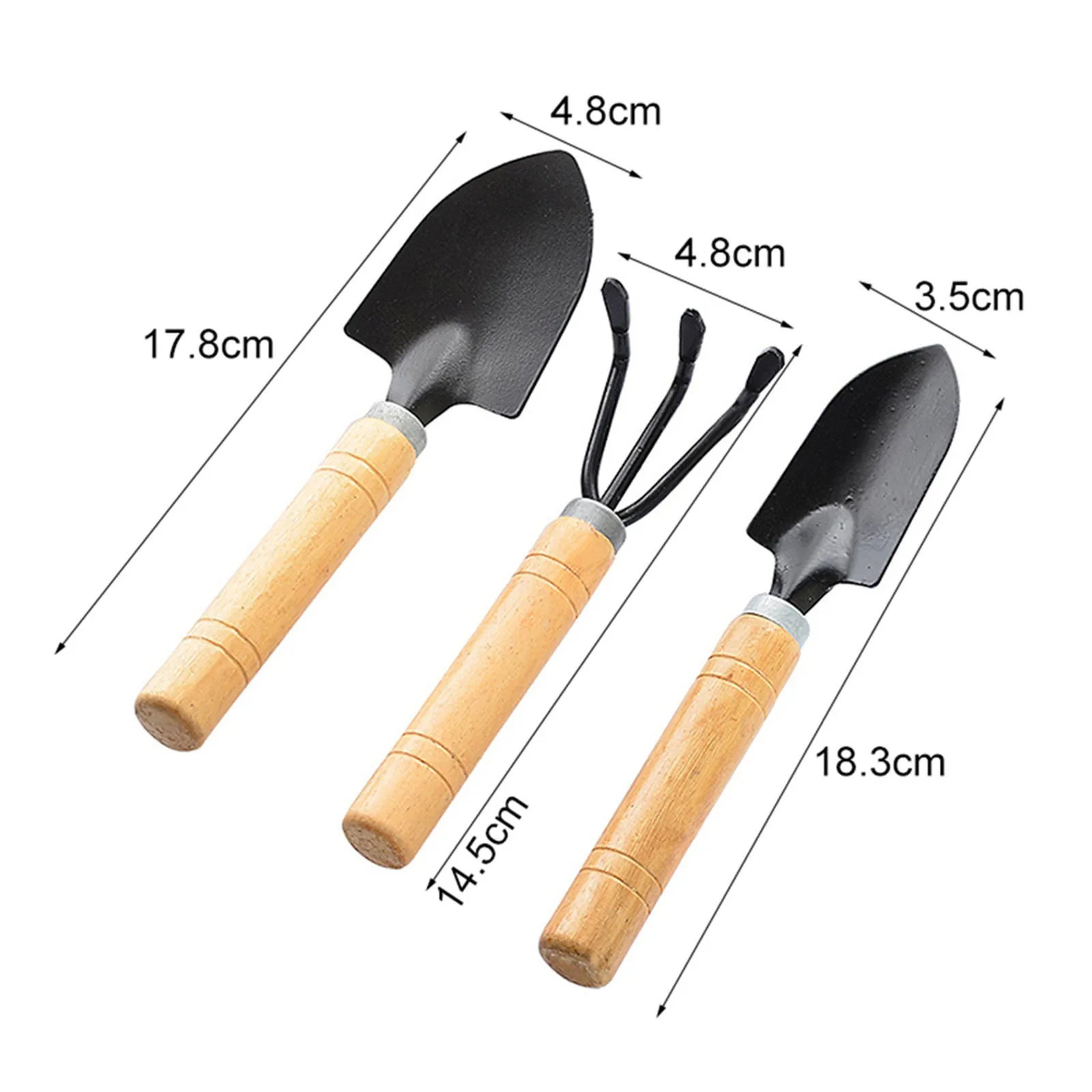 3 Piece Set Mini Gardening Potting Tools Wooden Handle Shovel Rake Shovel Multifunctional Household Plant Bonsai