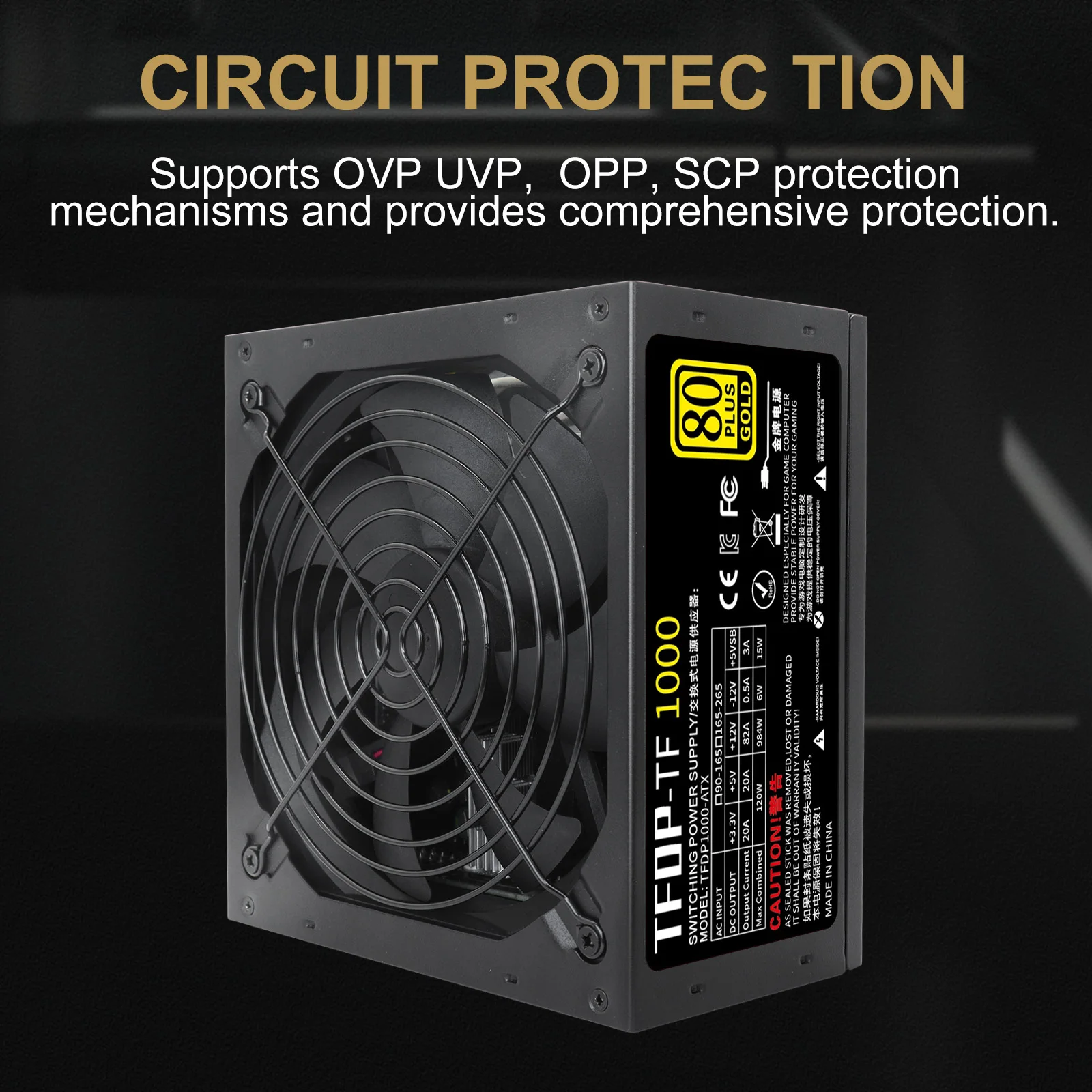 Fonte de alimentação atx dourada 1000w 80 plus, fonte de alimentação para pc de jogos, pfc ativo 110v/220v 24 pinos atx pc gamer fonte