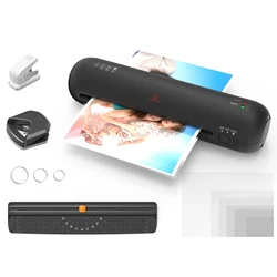 A4 230mm Desktop Laminator Set Hot and Cold Lamination 2 Roller System 9 inches Max Width with Paper Cutter Trimmer Rounder Hole