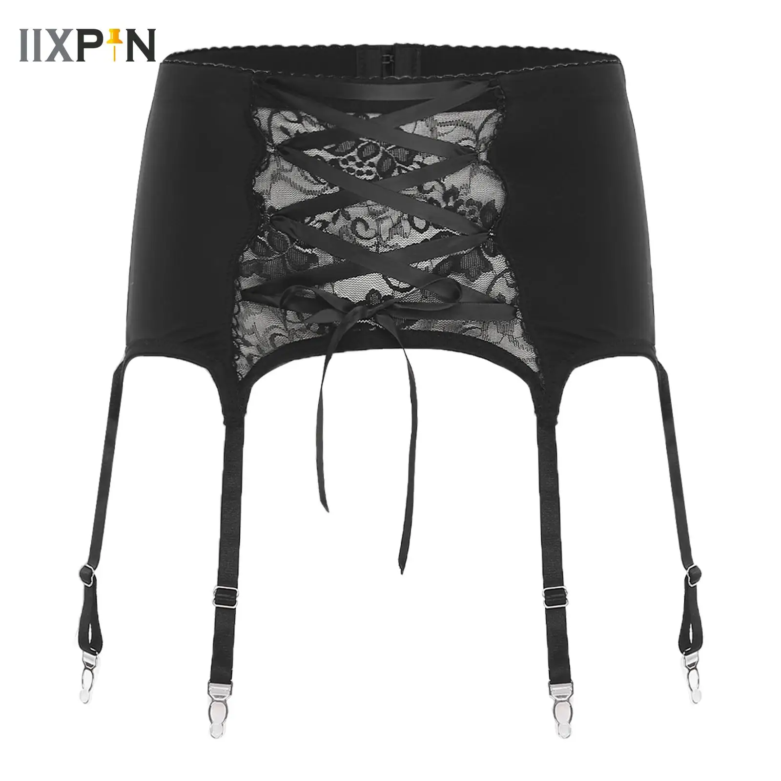 

Mens Sissy Garter Belt Sheer Floral Lace Front Lace-up Back Hook and Eye Closure Garter Suspenders for Crossdressing Drag Queen