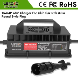 48V 15A Golf Cart Battery Charger for Club Car DS Precedent with 3-Pin Round Plug Battery smart Charger 800W IP67 waterproof