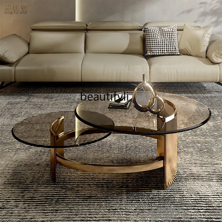 zq High and Low Combination Creative Coffee Table Household Living Room Sample Room Tempered Glass Minimalist Tea Table