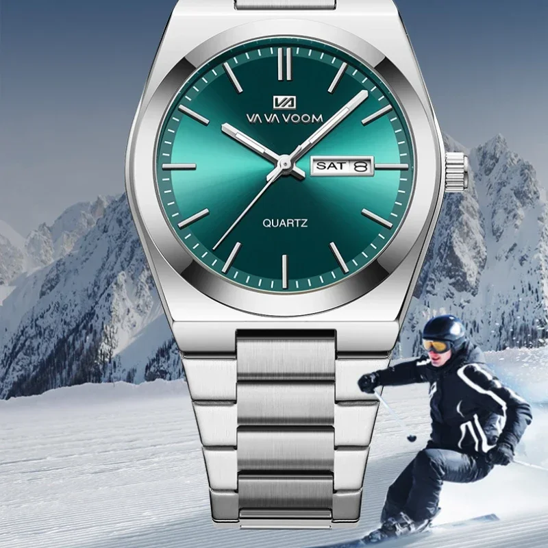 

VA VA VOOM Наручные часы Бизнес Светящийся календарь Кварцевые неделя Водонепроницаемые часы из нержавеющей стали для мужчин Relojes Para Hombres
