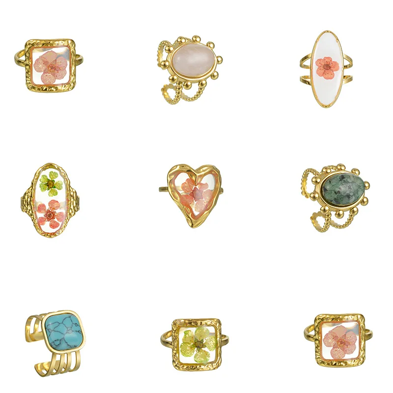 8 Styles High Quality Romantic Sweet Flowers Ring Stainless Steel Gold Color For Women Party Jewelry Gifts image 2