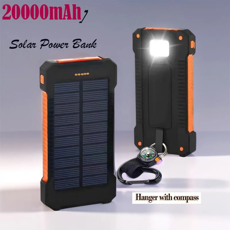 

20000mAh Portable Solar Power Bank External Battery Fast Charging Waterproof Powerbank with SOS Flashlight Poverbank for Xiaomi
