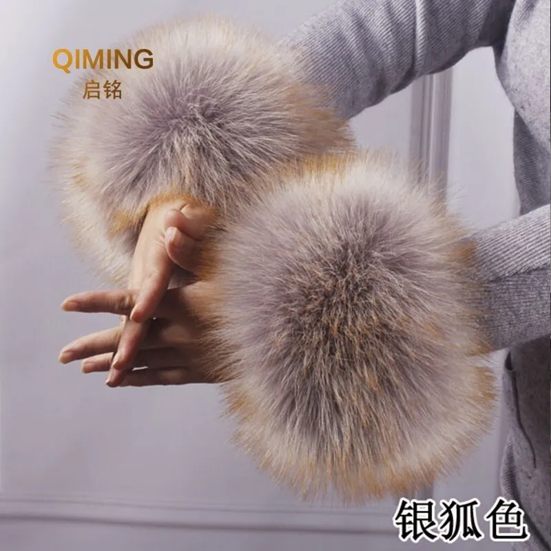 Women Luxury Thicken Winter Warm Wrist Arms Gloves Rabbit Faux Fur Bracelet Cuff Wristband Plush Elastic Oversleeve Arm Scarf