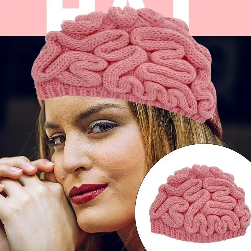 

39BB вязаная крючком мозговая шапка ручной работы зимняя теплая шапка пуловер шляпа с черепом для повседневной вечеринки