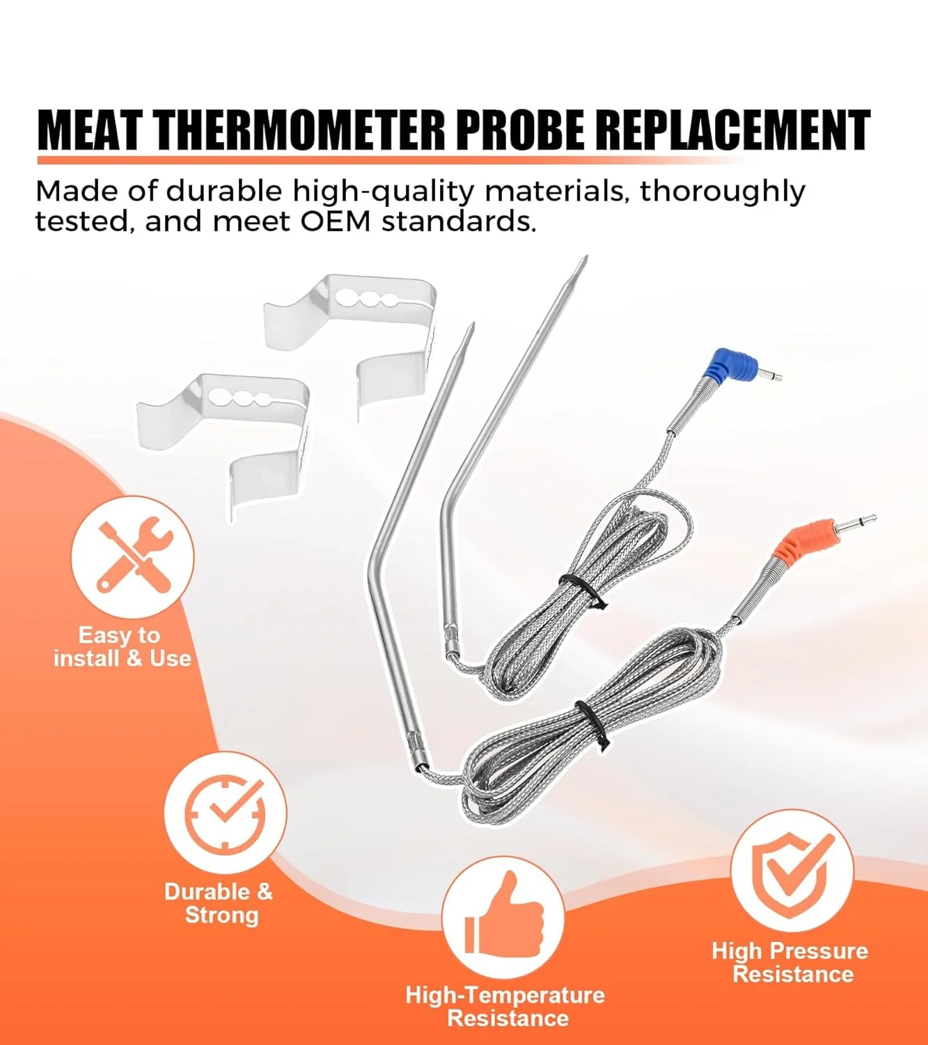 2pcs Thermometer Probes Stainless Steel Meat Temperature Probe for Thermopro TP04 TP06 TP07 TP08 TP09 TP10 TP16 & More view 4