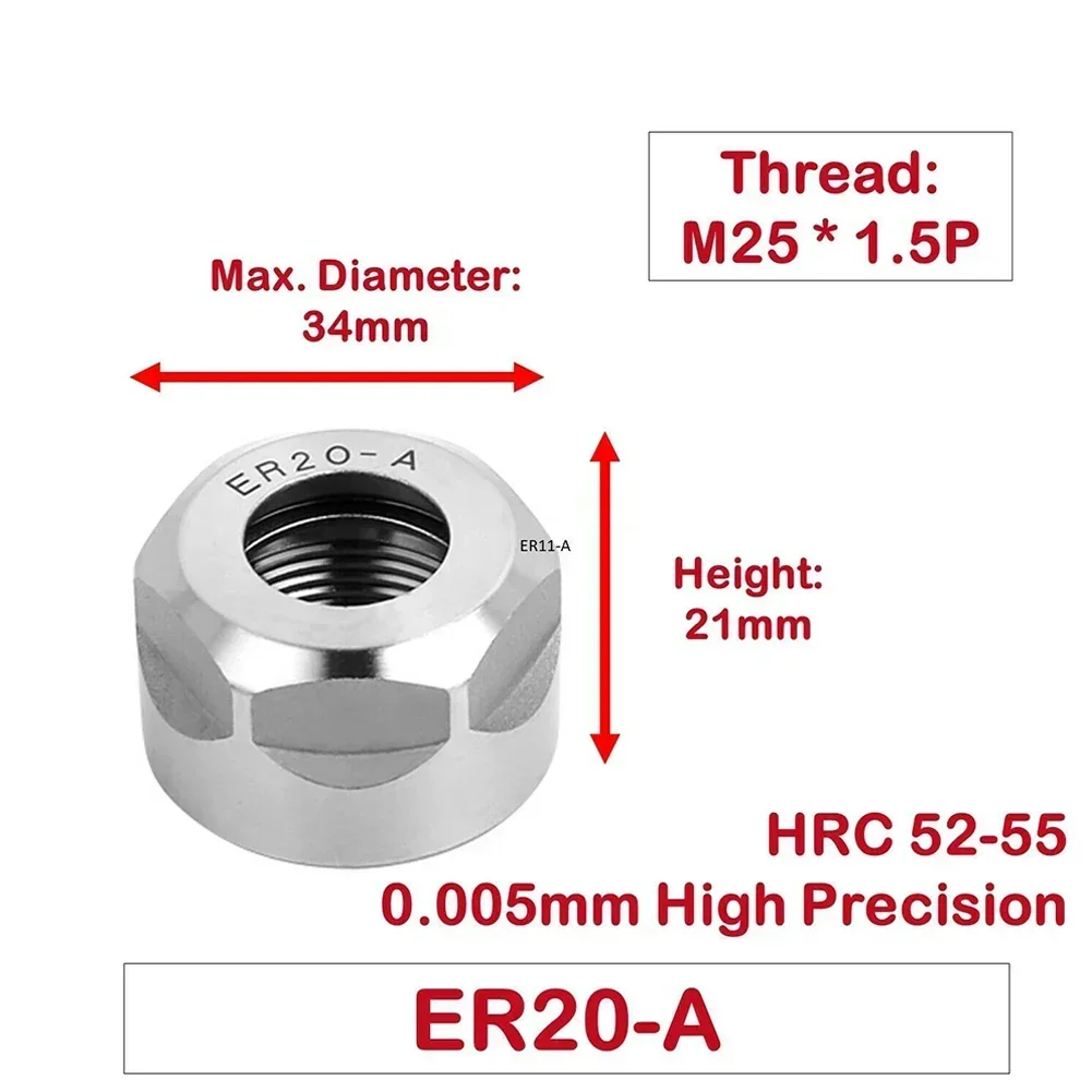 Imagem -03 - Porca de Fixação Er20 Er25 Er40 Mandril de Alta Precisão Fresa Mandril Haste Porca Cnc Er16 0.005 mm Batendo er