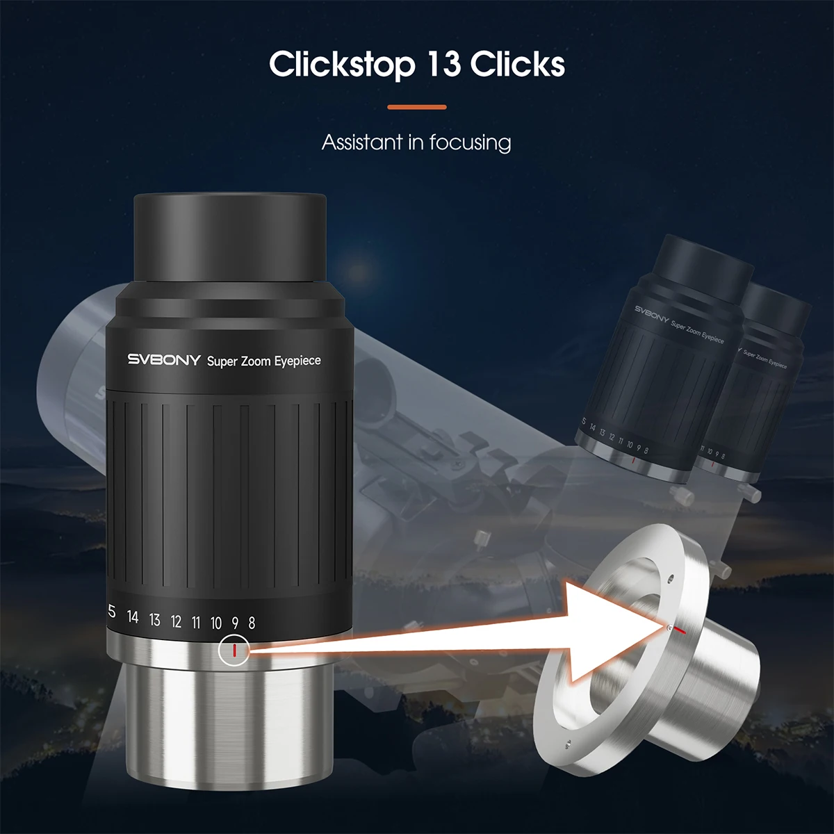 Svbony SV230 Super Zoom Aspheric Eyepiece Clickstop Parfocal Design 8-20mm 57°- 72° AFOV for Astronomical Observation