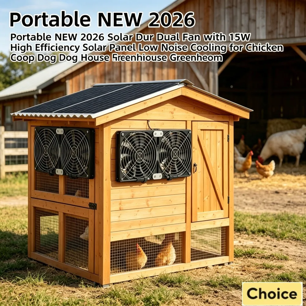 

2026 Solar Powered Vent Fan with 15-20W High Efficiency Solar Panel Low Noise for Chicken Coop Dog House Farm Barn