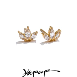 Yhpup Korean Style Cubic Zirconia Flower Small Stud Earrings Waterproof Daily Chic Shiny Stainless Steel Fashion Ear Jewelry