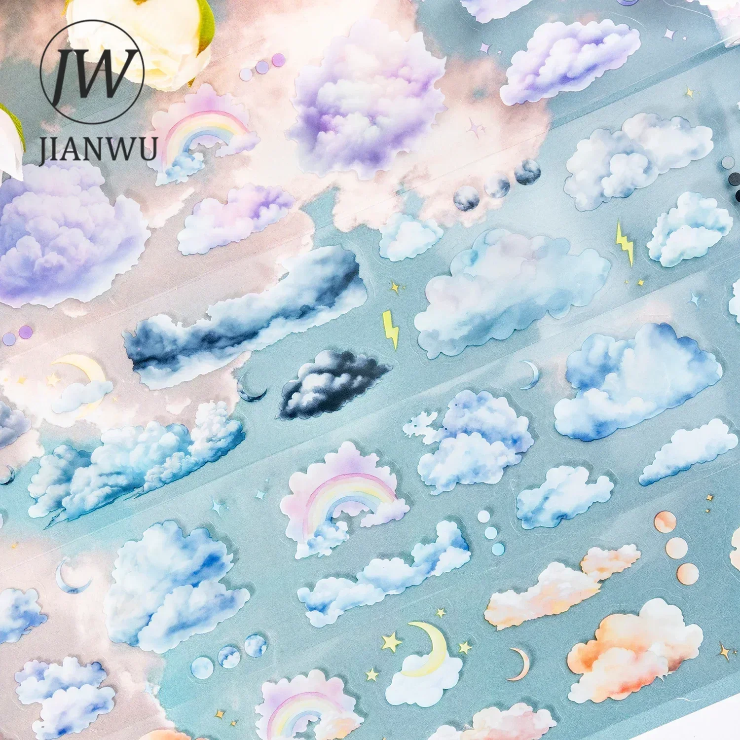 JIANWU 50mm*200cm A Cloud Series Kawaii Rainbow Landscaping Material Collage PET Tape Creative DIY Journal Stationery