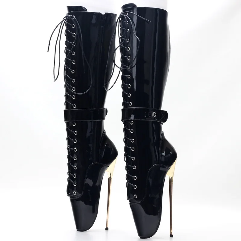 CACA 20cm Women Knee High Boots,Men Cosplay Pole Dance Shoes,Sexy Long Botas,Patent Leather Fetish Booties,Custom Color,Dropship