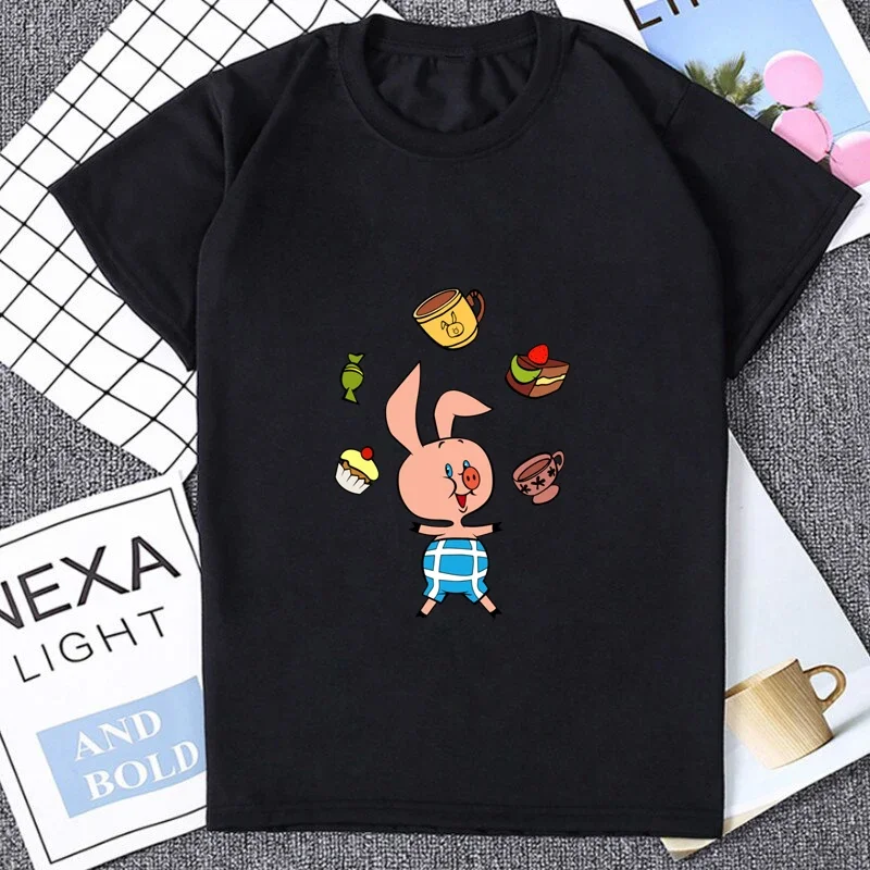 Russian Bear Graphic Couple Clothes Vintage Cartoon Where Are We Going with Piglet The Soviet Union T-shirt Casual Fashion Tees