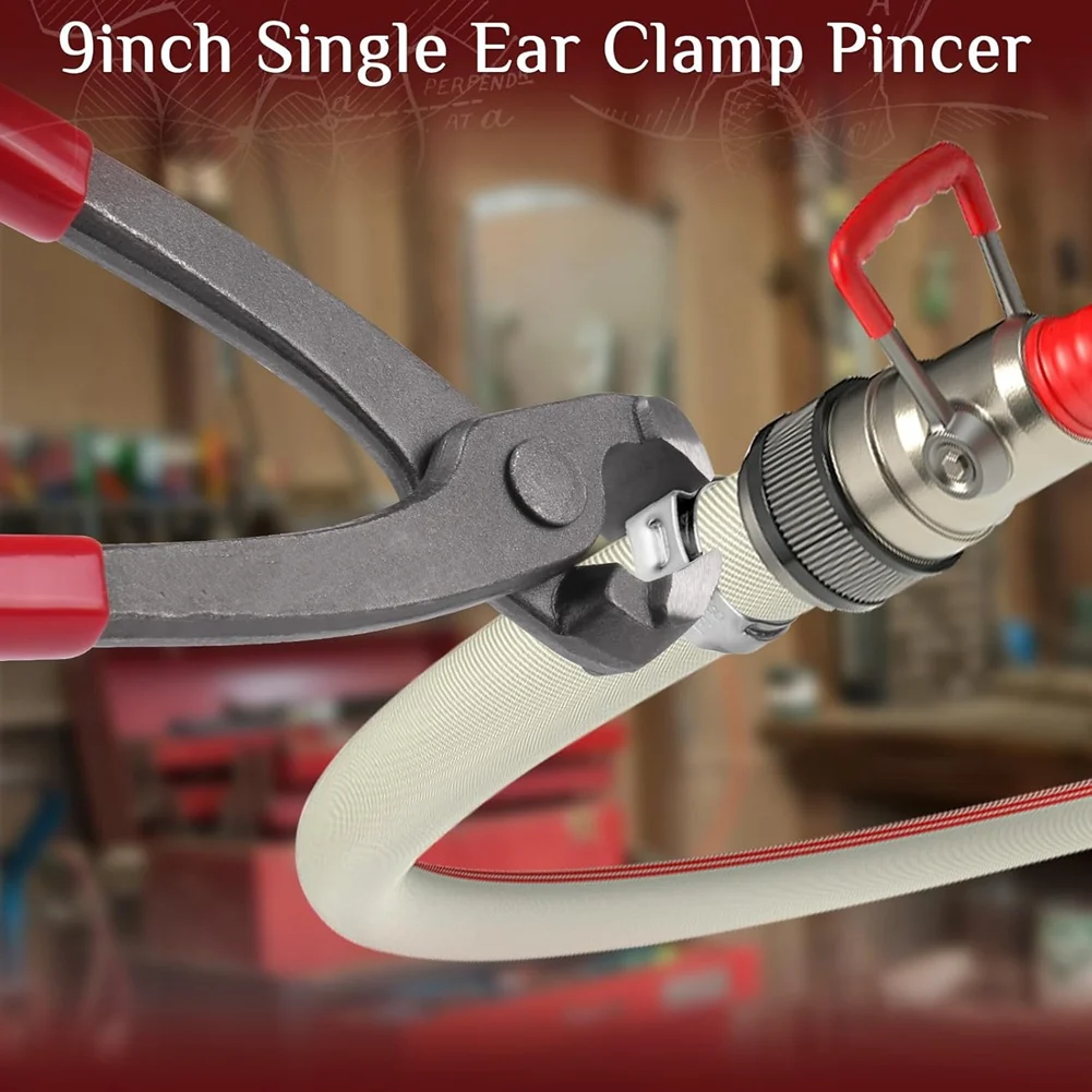 A45I 9 Inch Ear Clamp Plier, Carbon Steel Crimper Tool for Install Remove, Nail Puller Tool Pinch Clamp Pliers for Pipe Hose