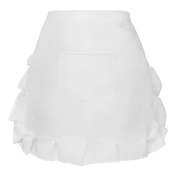 Delantal de media longitud para mujer, traje de sirvienta con pechera de cintura media y encaje, color blanco, corto, Floral, Chef y camarero