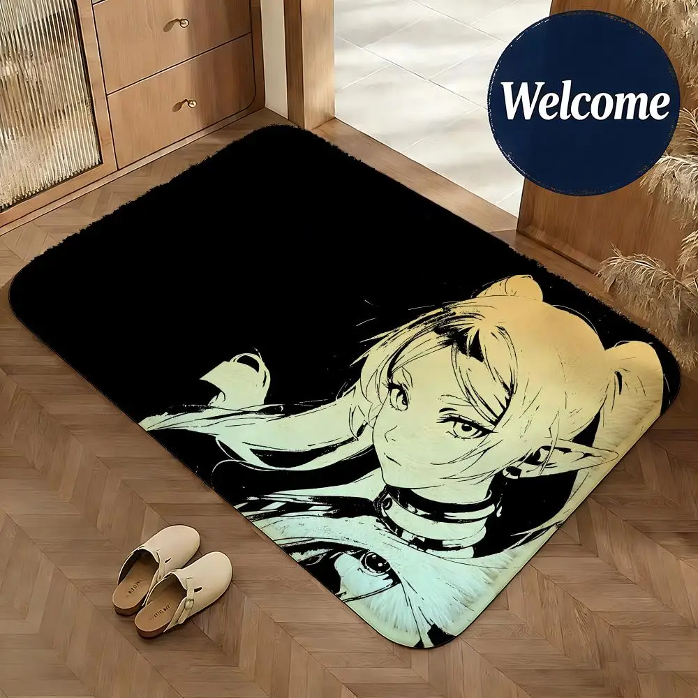 Soft Flannel Floor Mat Anime Frieren Beyond Journey's End Floor Mat Non-Slip Absorbent Doormat Bathroom Bedroom Home Decor Rug