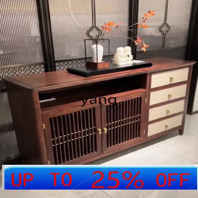 

LH new Chinese side cabinet solid wood light luxury storage living room modern wall tea cabinet