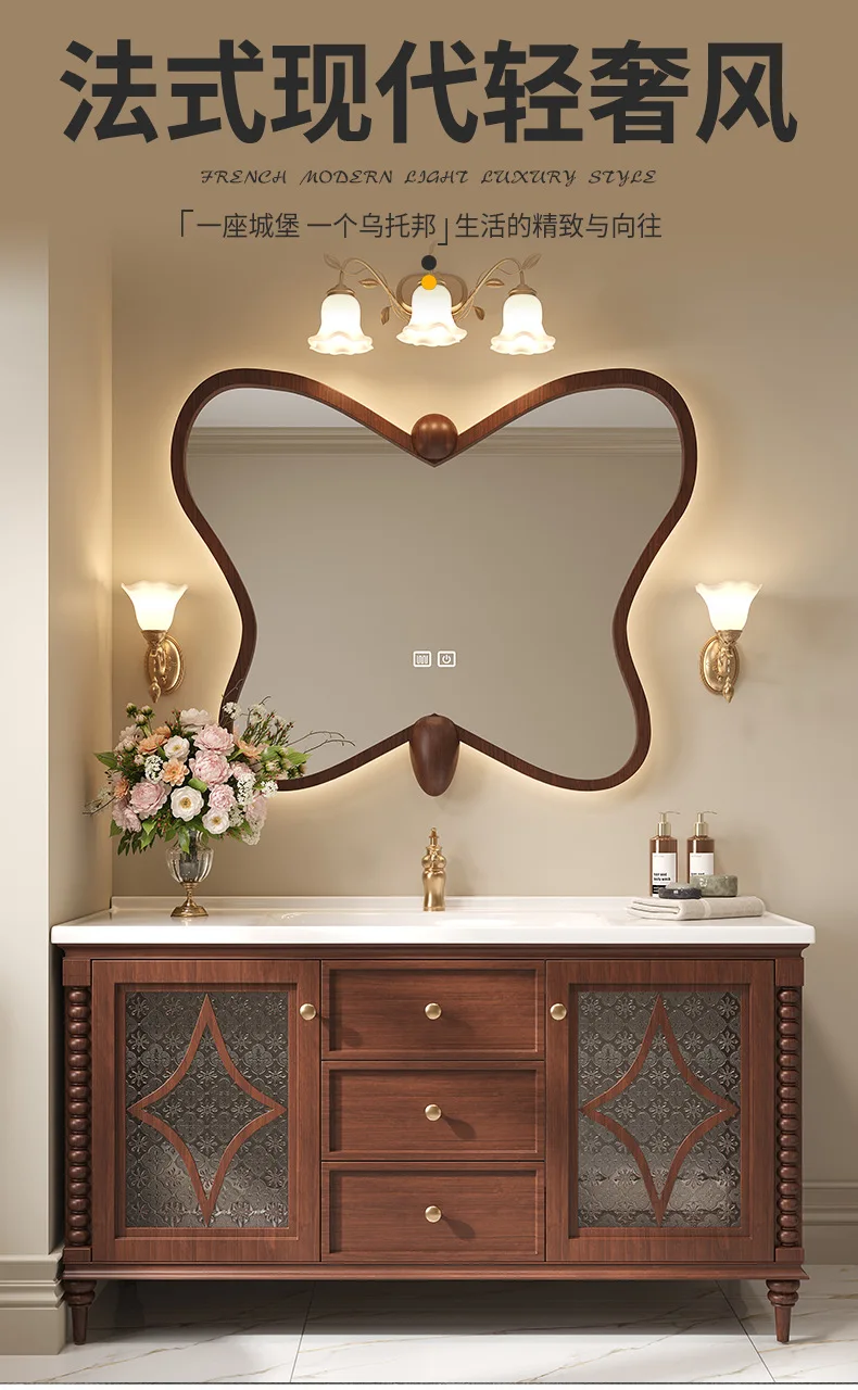 Factory Direct 2026 American medieval style bathroom cabinet combination floor-to-ceiling French retro washbasin toilet washbasi view 5
