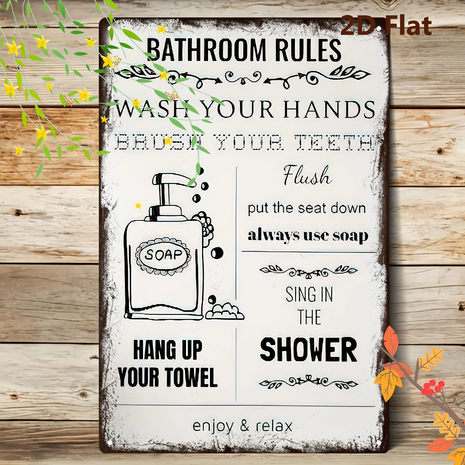 2D Flat Metal Iron Bathroom Rules Sign 8x12Inch Funny Bathroom Wall Decor Art Plaque