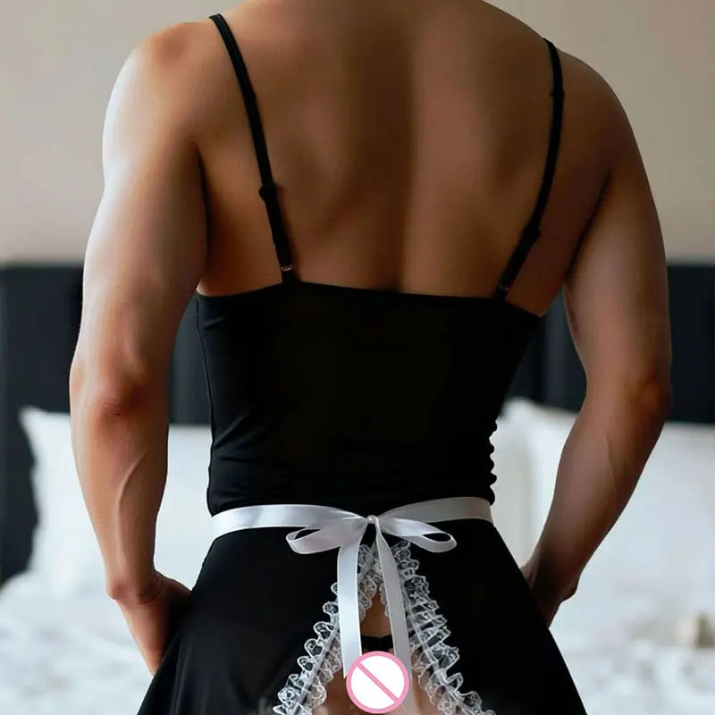 sexy porno lingerie Lace male style straps crotchless dress cross dressing role-playing costumes uniform couple date sex suit - view 6
