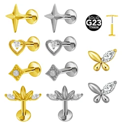G23 Titanium Star Labret Piercing Push In Heart Earring Stud Threadless Cartilage Flatback Nose Stud Piercing Body Jewelry