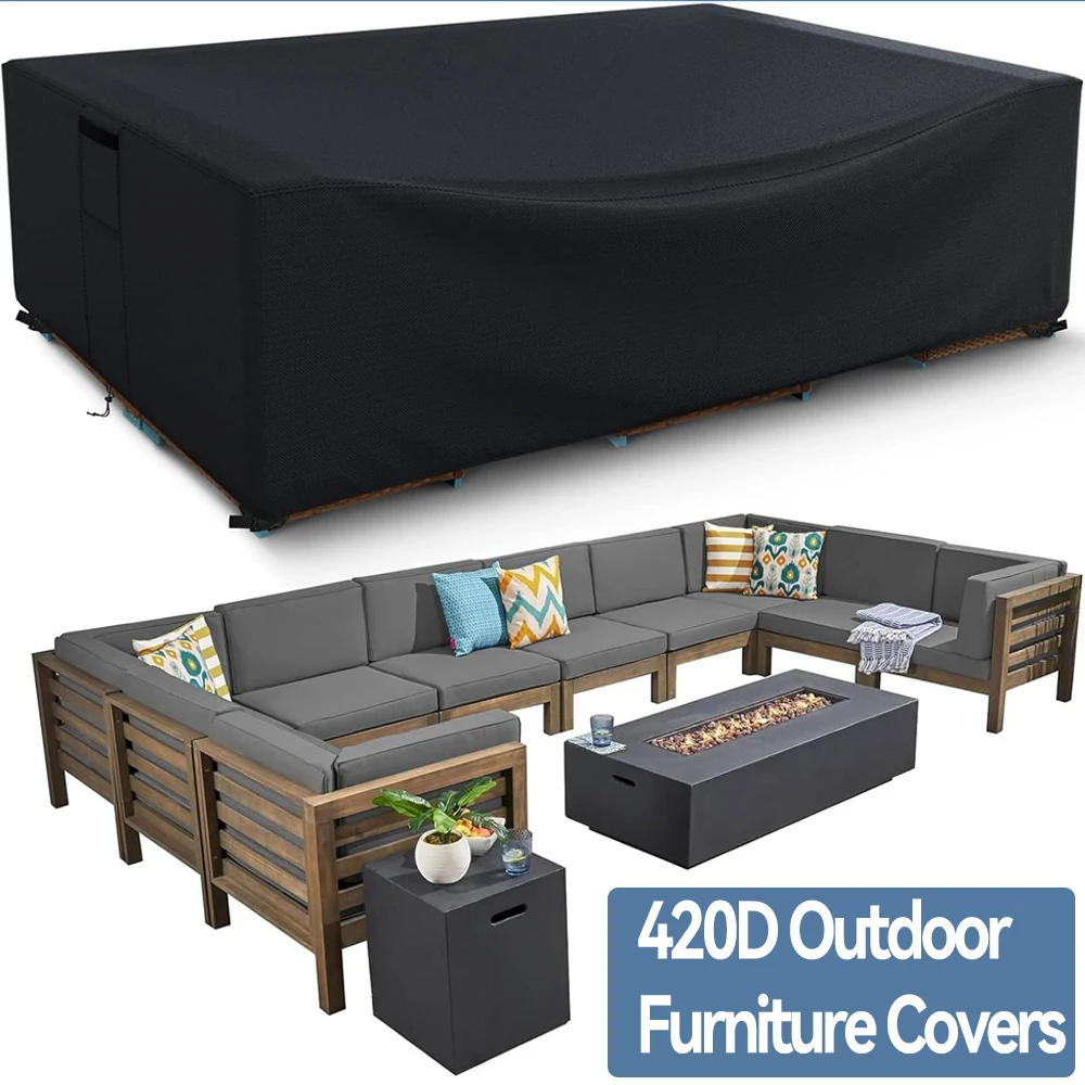 Rectangle Patio Furniture Cover 420D Heavy Duty Waterproof Anti-UV Outdoor Dining Table Chair Sofa Set Dust Protection Cover
