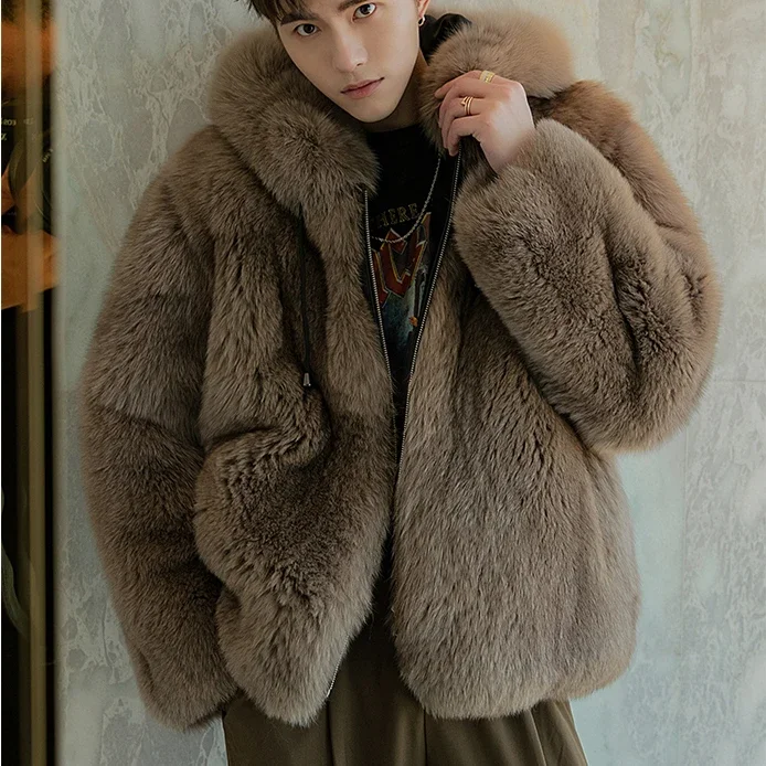 Fashionable Full Pelt Luxury Winter Jacket Genuine Real Fox Fur Coat For Men