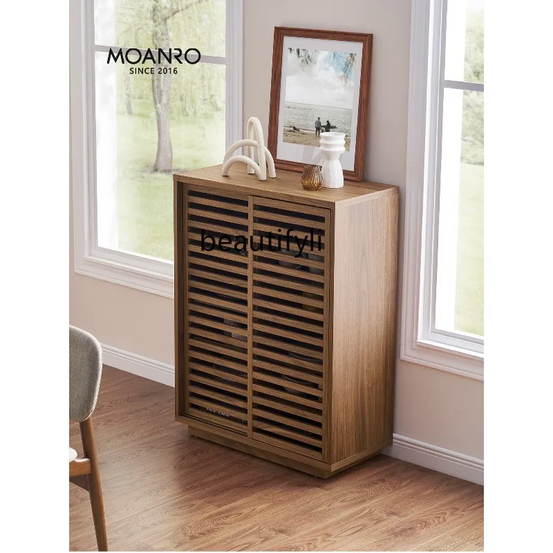 

Medieval shoe cabinet Solid wood household porch storage cabinet Storage decorative cabinet Walnut