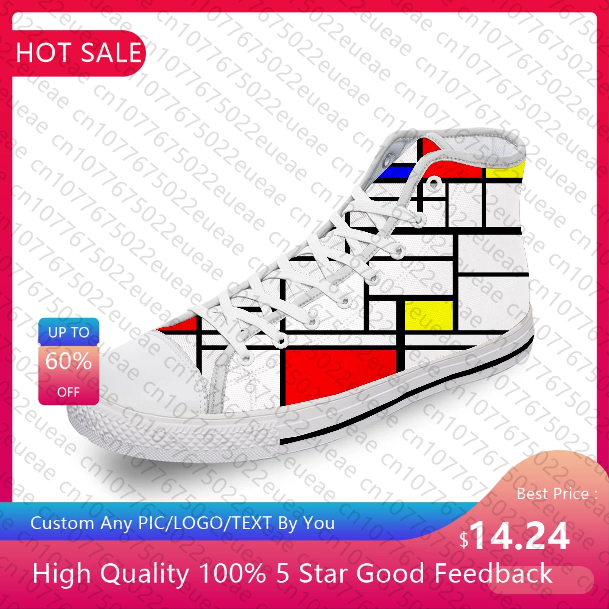 Mondrian-Baskets respirantes légères pour hommes et femmes, chaussures en toile haut de gamme, impression 3D, art abstrait, esthétique grill blanc, mode