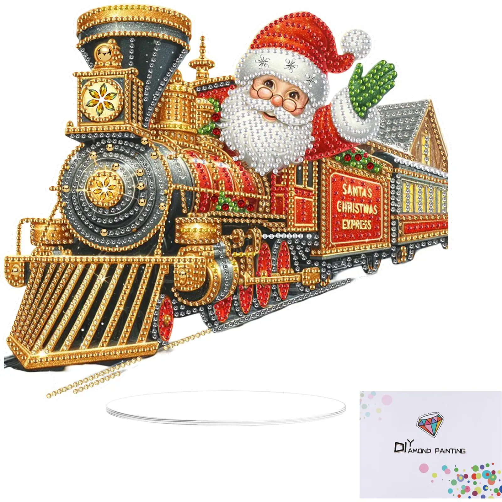 

2D Flat Print Xmas Train And Santa Claus DIY Table Top Diamond Painting Ornament