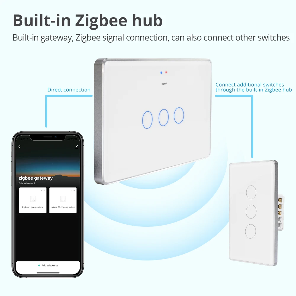 Built-in Zigbee Wireless Gateway Tuya Smart Wall Light Switch Touch Panel 1 2 3 Gang Interruptor Alexa Google Home Voice Control