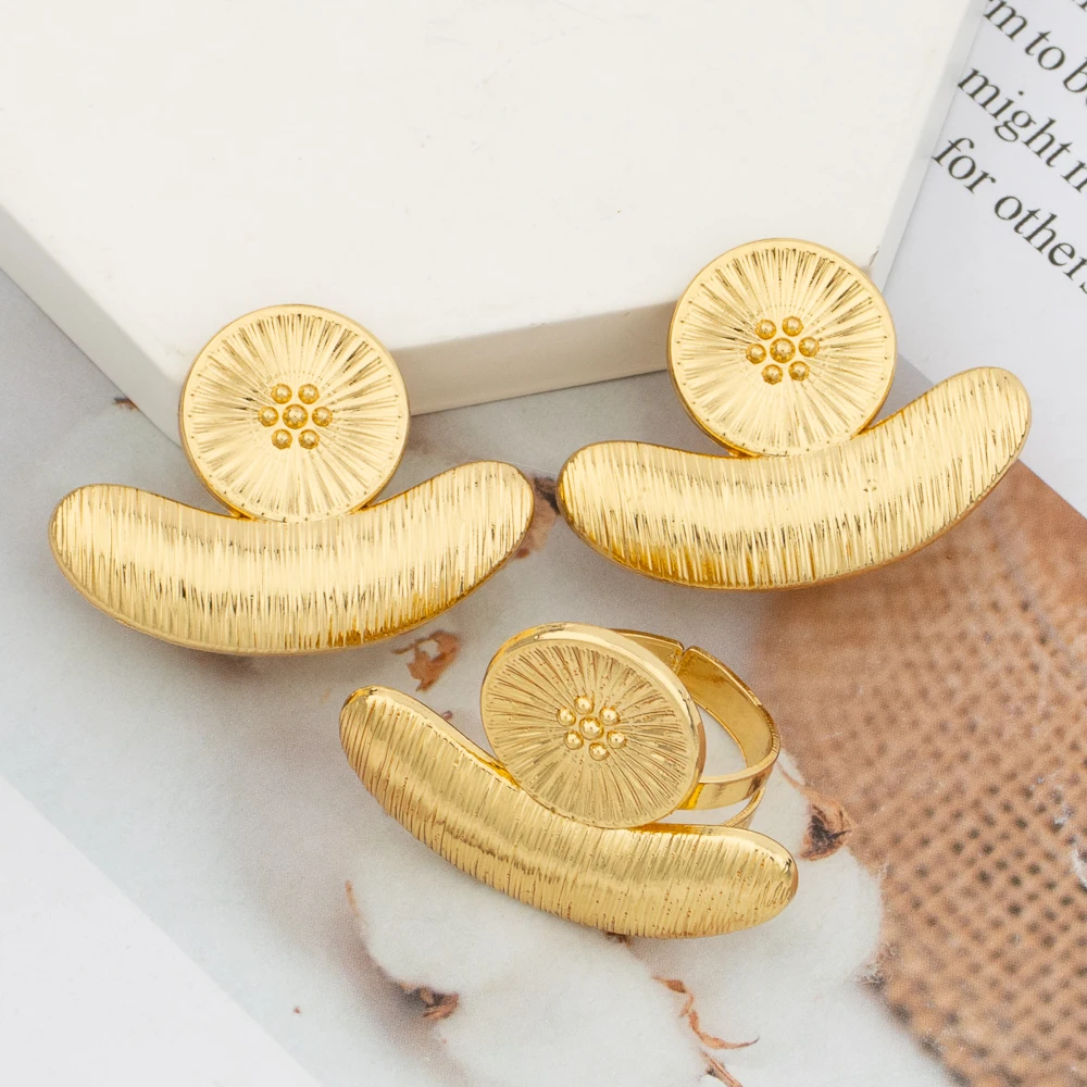YM African Earrings and Ring Set Gold 3