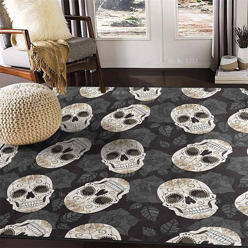 Sugar Skull Floral Art Before Christmas Flannel Floor Rugs Microfiber Anti Slip Water Resistant Carpet For Bathroom Hallways