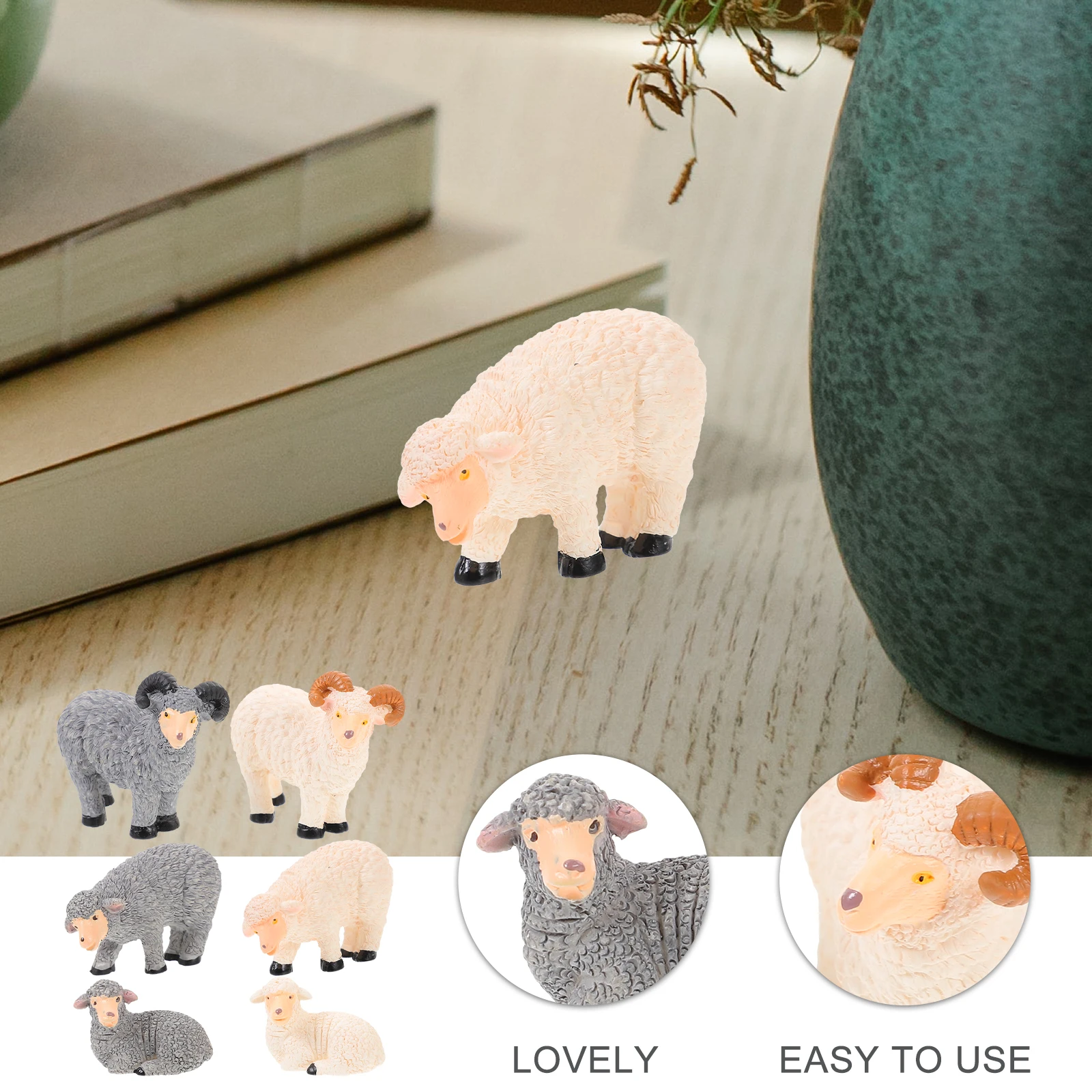 

6 Pcs Mini Landscape Decoration Resin Sheep Figurines Home Office Desk Garden Realistic Animal Models Small Goat Decor