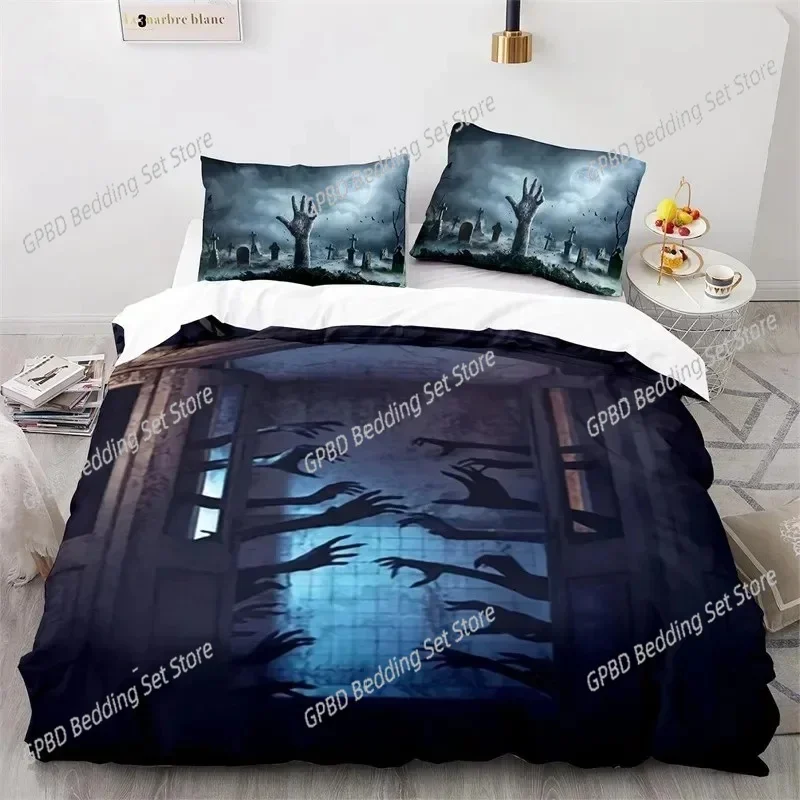 Horror Theme Spooky Bedding Set Boys Girls Twin Queen Size Duvet Cover Pillowcase Bed Kids Adult Home Textileextile