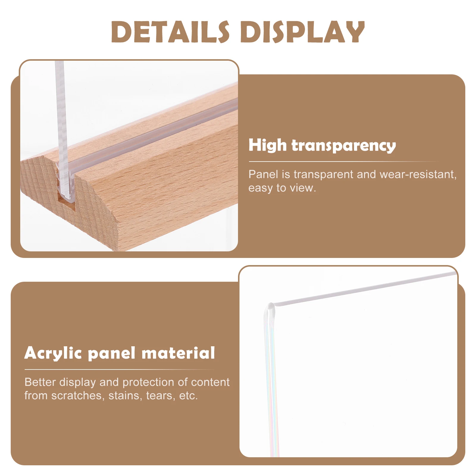 Acrylic Sign Holder Store Price Display Stand Wood Desktop Tabletop Lightweight Reusable Convenient Vertical Multi-Function