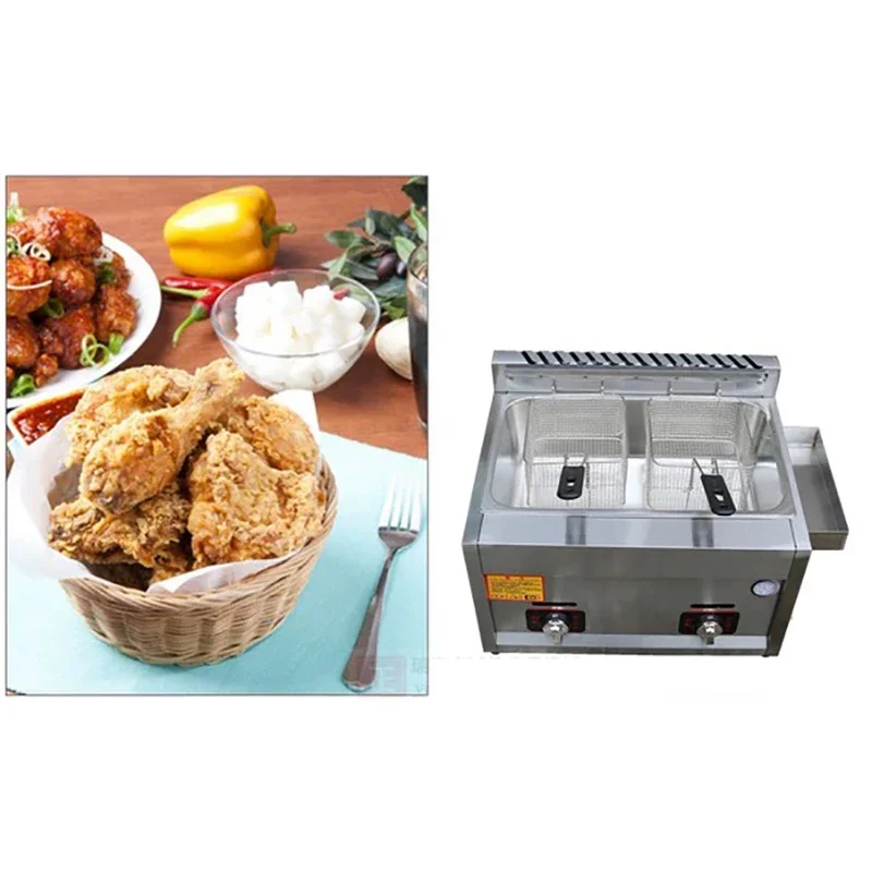 Commercial Gas Fryer Deep Stainless Steel Energy Saving Double Cylinder Sieve Fries Fried Chicken Frying Machine Frying Pan NEW