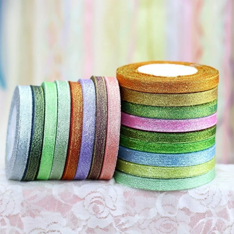 (25 yards/roll)3/8\'\'(10mm) Sky Blue Metallic Glitter Ribbon Colorful gift package ribbons wholesale