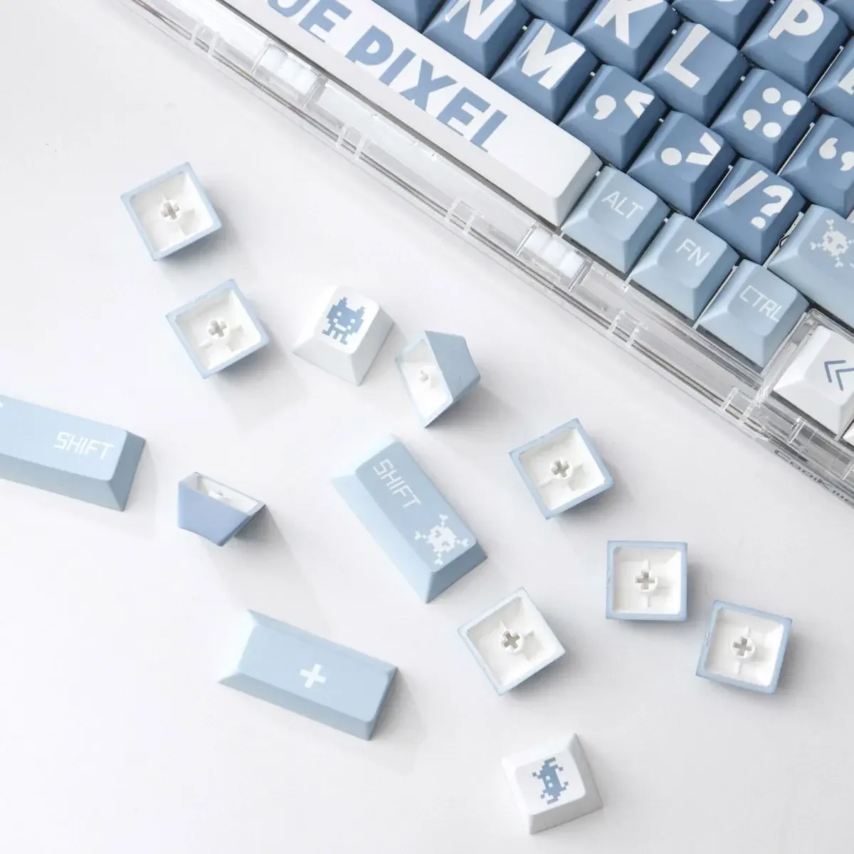 Teclas de teclado mecánico de caracteres grandes, color azul, de alto valor, juego completo de sublimación PBT, cereza, altura original de fábrica 61/68/108