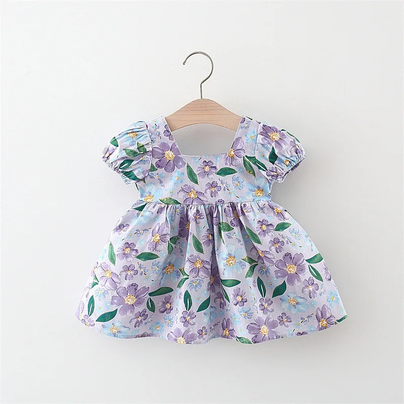 Baby Girl\'s New Dress Summer Korean Edition Big Flower Bow Short Sleeve Cotton Skirt Fashionable Girl\'s Princess Dress