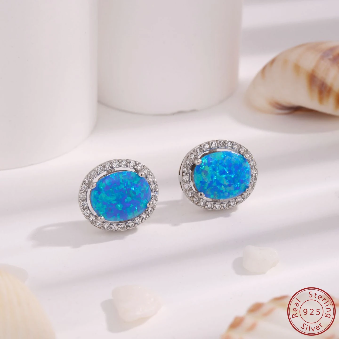 2023 Korean Edition 100% 925 Sterling Silver Blue Opal Round Earrings Fashion High Quality Earrings Women\'s Christmas Gift