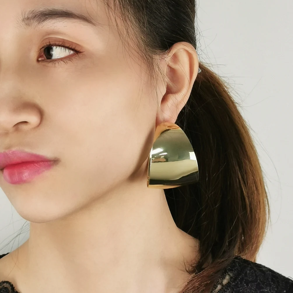 MANILAI Wide Alloy Chunky Hoop Earrings For Women 2024 Large Metal Statement Earring Unique Design Big Fashion Trend Jewelry