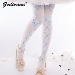 Kawaii Girls Lolita calze lunghe donna primavera/estate velluto stampato collant Lolita giapponese dolce ragazza calze Leggings