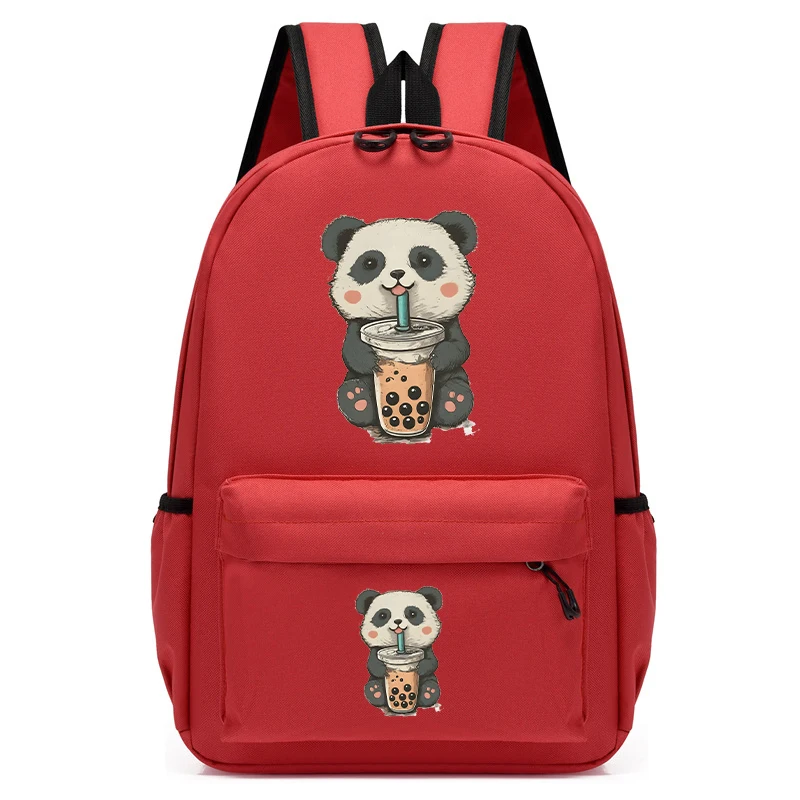 Mochila escolar de dibujos animados para niños, Bolsa Escolar con estampado de Panda pequeño, Boba para beber, Kawaii