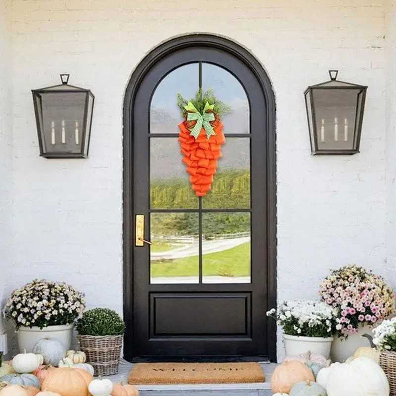 Carrot Wreath Artificial Orange Easter Wreath With Bow Carrot Decor Seasonal Decor Decorative Signs & Ornaments For Mother's Day